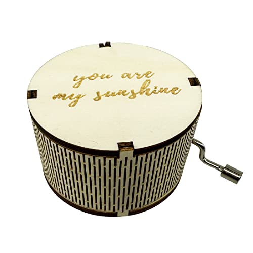 Carillon musicale in legno con incisione You're My Sunshine, scatola musicale rotonda in legno anticato, idea regalo per partner, fidanzato, fidanzata, marito, moglie (bianco)