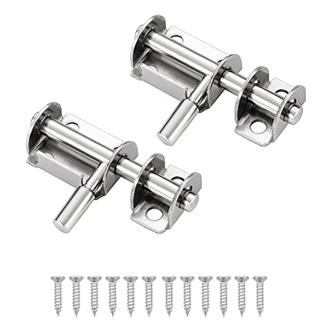 CYIOU 2Pcs Sliding Door Latch Small Gate Latch Bolt Door Lock Mini Bolt Slide Safety with 12 Screws for Garden Wooden Gates Toilet Stainless Steel(Silver) Cover