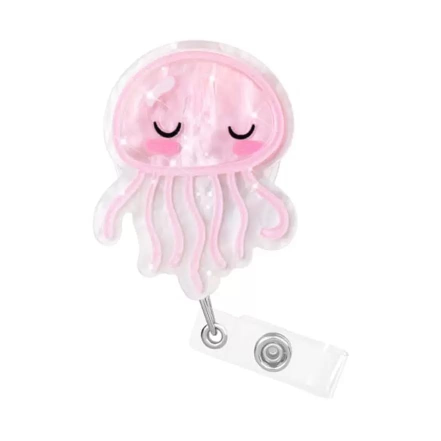 Pink Funny Jellyfish Badge Reel,Cute Animal Badge Holder with Alligator Clip, Retractable Nurse Doctor Badge Clip for Teacher Student Nursing Name Tag