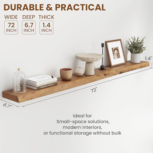 Image of Fun Memories 72 inch Wall Mounted Floating Shelves, Natural Elm Wood, 1 Pack