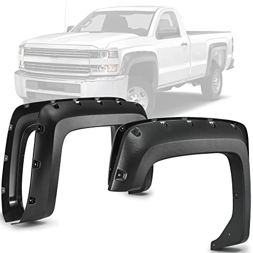 YITAMOTOR Fender Flares Kit Compatible with 2014-2018 Chevy Silverado 1500; 2015-2019 Silverado 2500 3500 HD Fleetside(6.5' & 8' Bed), Textured Matte Black Finish Pocket Rivet Style
