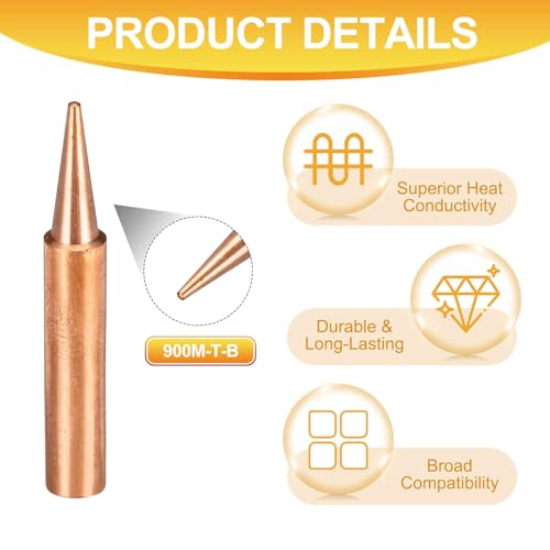 Image of MECCANIXITY 5 Pcs 900M Soldering Iron Tips Copper Non-magnetic Welding Head with Cleaning Sponge Pad Replacement for Solder Station Tip (900M-T-B)