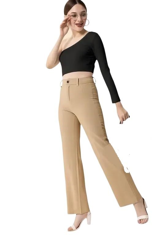 Women Straight Fit Formal Trousers Comfortable Mid Rise Office Casual Daily Bottom Pants Collection-picture-15
