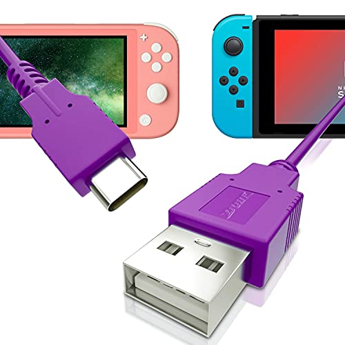 Switch USB-C Charger Cable – Fast Charging Cord for Switch OLED, Switch Lite, Controller, Dock – 4.92ft Durable Purple Cable for Travel, Car, Home Setup - Purple