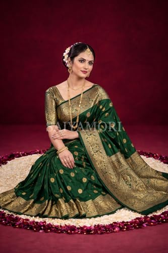 Image of Women's Soft Silk Style Jacquard Saree with Rich Zari Woven Border & Pallu | 5.6 Mtr Saree with 0.8 Mtr Unstitched Blouse