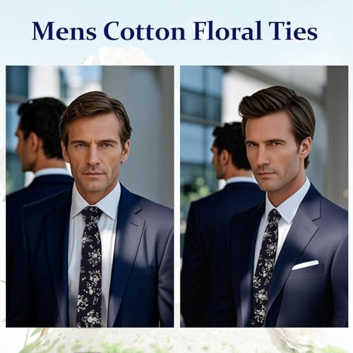 Image of Floral Ties Skinny Tie for Men, Cotton Mens Neckties for Weddings | 2.56'', floral, slim, soft and comfortable, men's neckties for casual, business, party, daily, dating