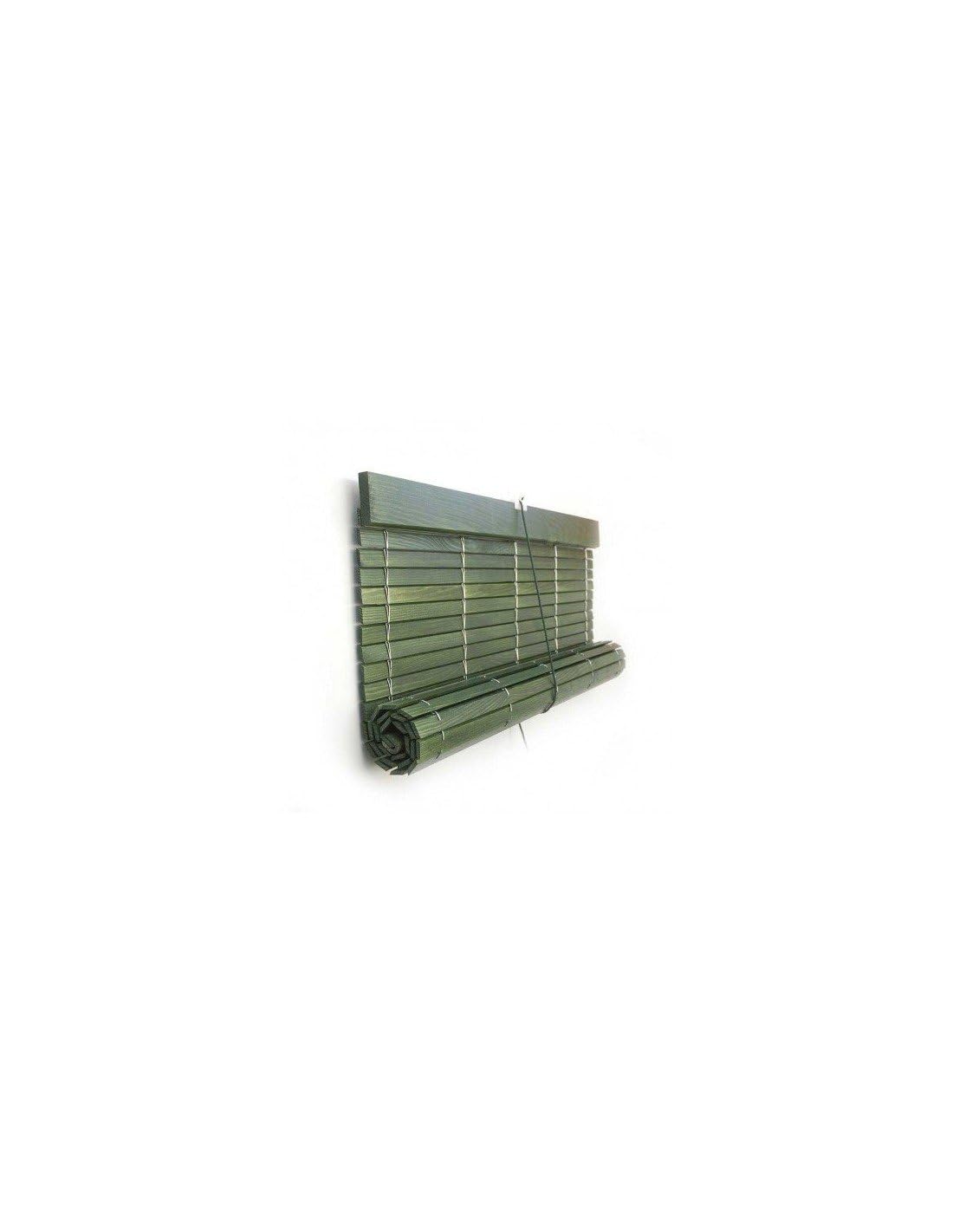 Persiana de madera verde con lamas rústicas decorativas en medidas 77 x 215 cm