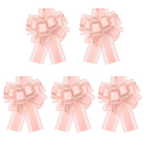 ELNX Lot de 5 Grands nœuds à Tirer de 17 cm, Rubans pour Voiture, pour Emballage Cadeau, décoration de Voiture, Mariage, fête, Anniversaire, Noël (Rose...
