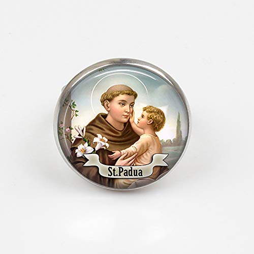 Materiale: lega e vetro. Anello di San Antonio Padua, 2018, con cabochon, regalo religioso