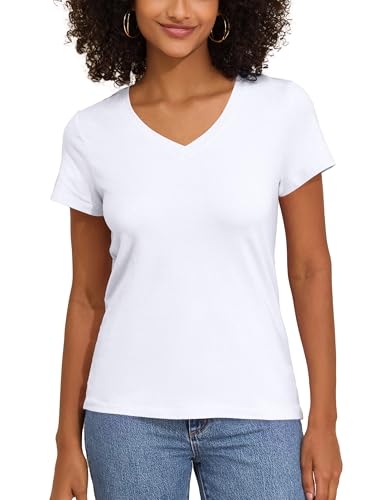 PrettyGuide Women's Tops Cotton Jersey Short Sleeve V Neck T Shirts Trendy Casual Loose Fit Summer Basic Cotton Tops Tee2