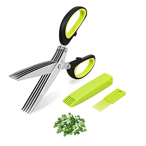 Kräuterschere Edelstahl Küchenschere 5 Klingen Gemüseschere Mit Reinigung Kamm Gewürzschere Schnittlauchschere Gemüseschere Mit Sicherheitsabdeckung Und Reinigung Kamm