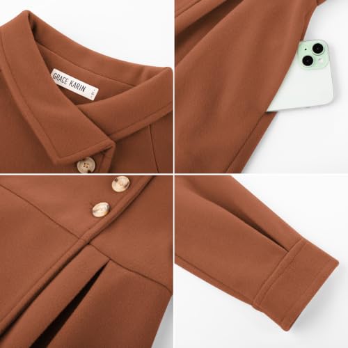 Image of GRACE KARIN Girls Dress Coat Kids Wool Lapel Long Button Jackets Fall Winter Outerwear Peacoat with Pockets 5-12Y