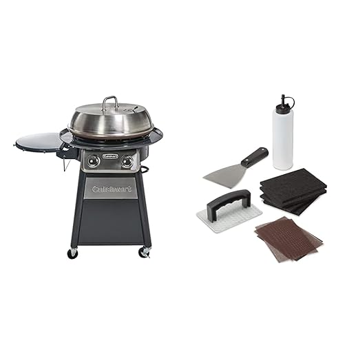 Cuisinart CGG-888 Grill Stainless Steel Lid 22-Inch Round Outdoor Flat Top Gas, 360° Griddle Cooking Center & CCK-358 Griddle Cleaning Kit, 10-Piece