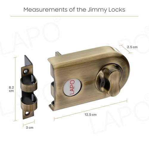 Image of LAPO Jimmy Proof Deadbolt Lock with Side Key and Knob, Heavy Duty Security Lock for Single, Double, Sliding Doors, Reversible Lever Knob for Left and Right Opening Doors, Antique Finish