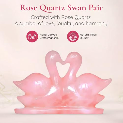 Image of Natural Rose Quartz Swan Pair | 100-200 g Certified Rose Quartz Crystal Love Birds Showpiece | Symbol of Love, Loyalty & Togetherness | Home & Office Decor | Ideal for Gifting