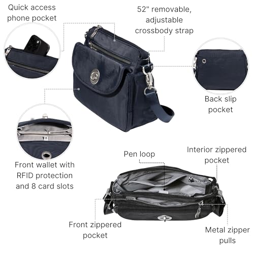 Image of Baggallini Calais Crossbody Bags for Women 10x7 Lightweight Water-Resistant Travel Purse, RFID & Interior Organization