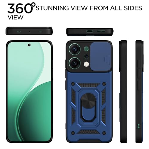 Image of Pikkme Back Cover for Oppo Reno 14 5G | Sliding Camera Shield with Ring Stand | D10 Full Camera Protection Bumper Case (Blue)