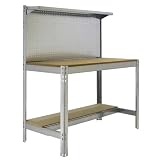 SimonRack Banco de Trabajo Taller, Capacidad Carga 400 kg, 1445x910x610 mm, Mesa de Trabajo, Galvanizado/Madera - BT3