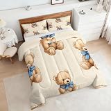 Teddy Bear Comforter Set California King Size, Cute Animal Kids Comforter All Season Down Alternative California King, Teddy Bear Bedroom Decor Duvet with Pillowcase, BG4719
