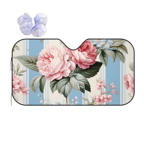 Parasol para parabrisas delantero de coche con diseño de flores rosas y ventosas 70x130cm