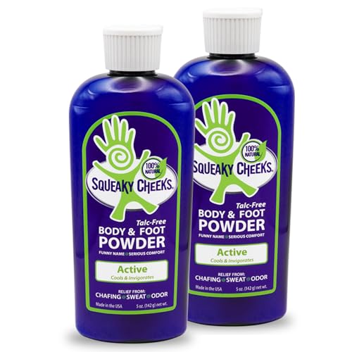 Squeaky Cheeks Cooling Body and Foot Powder (5oz) 2 Pack | Talc-Free and All Natural Powder | Active Formula | Minty Fresh Scent With Essential Oils | Relief From Chafing Sweat and Odor