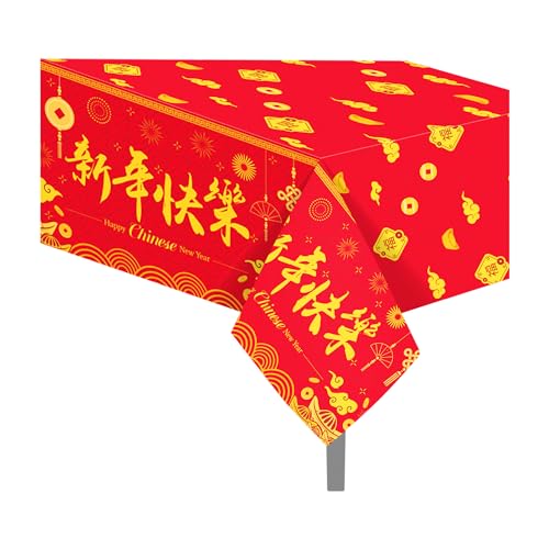 Lide Road 2 Pieces Chinese New Year Party Tablecloth Spring Festival Theme Table Cover 2026 New Year Table Cover for Birthday Party Decorations 54x87In