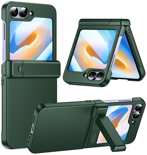 Temdan for Samsung Galaxy Z Flip 6 Case with [Built-in Front Screen Protector] [Kickstand][Hinge Protection][Hard PC] Ultra-Thin Shockproof Protective Phone Case for Galaxy Z Flip 6 -Green