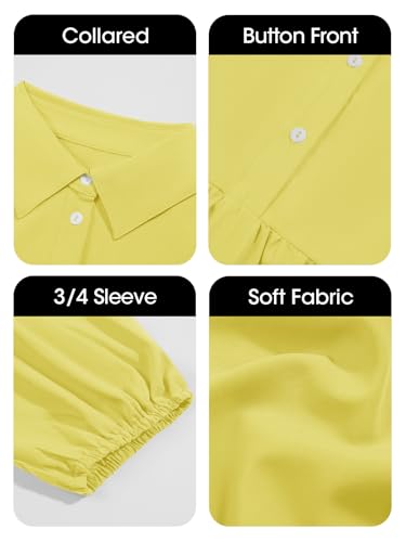 Robe chemise décontractée avec col en V fluide et manches 3/4 légères - 7