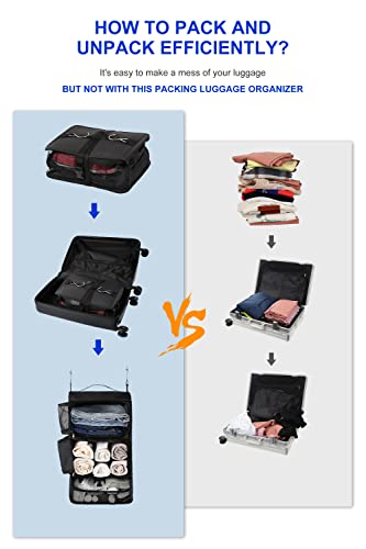 Elezay Hanging Packing Cubes Transformable Garment Closet Organizers Storage For Suitcases Carry On Luggage Compression Travel Bag With Shelves For Hotel Wardrobe Camper Accessories X-Large, Black #TOP1