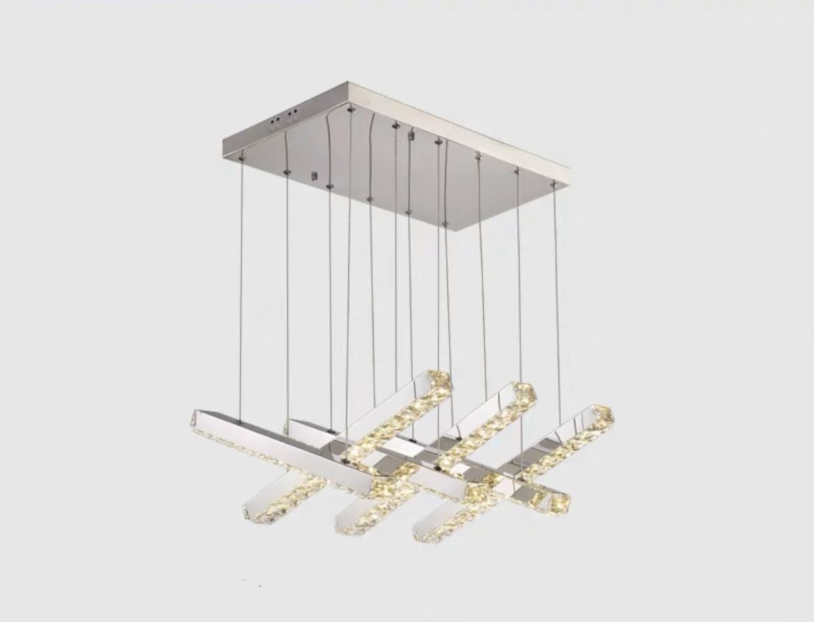 Lustre moderne de luxe en cristal avec suspension LED argentée 6 têtes pour table