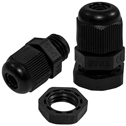 10x Cable Gland M12 Black IP67 Metric 3-6,5mm, M12 (Black)