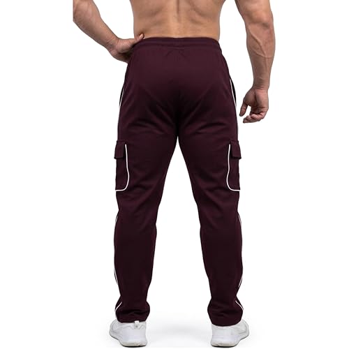Image of Men's Cargo Track Pants with Side Piping, Drawstring Waist, Gym and Casual Wear
