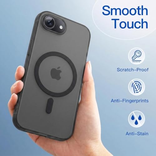 Image of DIZORO Matte Case for iPhone 17e / iPhone 16e Compatible with MagSafe, Camera Lens Full Protection, Shockproof Translucent Frosted TPU Soft Phone Cover, Anti-Fingerprint (Black)