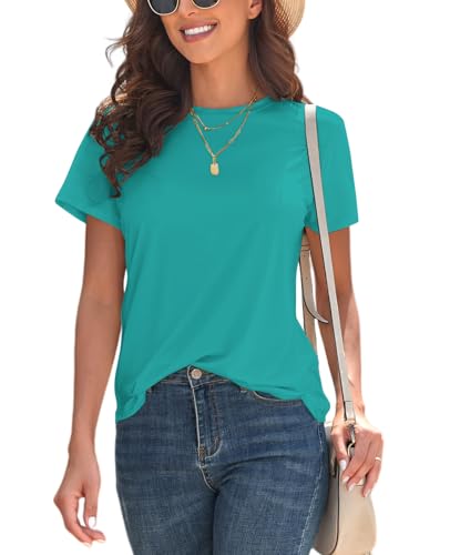 Image of KevaMolly Basic T Shirts for Women UPF 50+ Short Sleeve Casual Summer Tops Trendy Solid Loose Fit Crew Neck Tees Tshirt