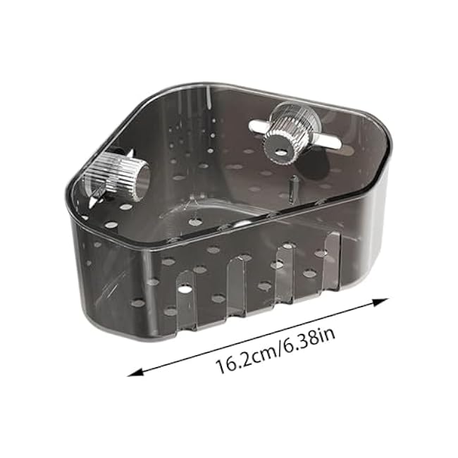 Suction Cup Sink Corner Storage Basket Organizer Rack with Drain Holes, Heavy-Duty No-Drill Plastic Suction Cup Holder Caddy for Kitchen Bathroom Sinkware Sponges Scrubbers Dishware (White)