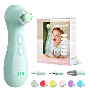 Baby Nail File Electric Rechargeable, Baby Nail Trimmer Electric with 10 Replacement Pads, Baby Nail Clippers with Light, Grooming Kit for Infant/Newborn/Toddler Nail Filer, Trim and Polish