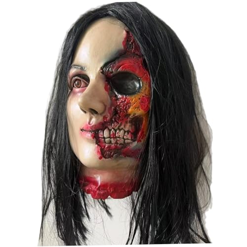 Lawnrden Halloween Body Parts|Severed Head Prop, Hanging Realistic Severed Head with Black Hair, Scary Bloody Halloween Props for Party Indoor, Bar, Haunted House Decor