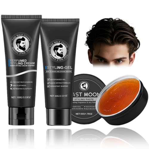 Men's Hair Styling Gift Set – Includes Perfumed Hair Styling Cream, Styling Hair Gel and Styling Hair Paste – High Hold, Ultra Matte, Fragrance-Free – Ideal Hair Styling Set for All Hair Types