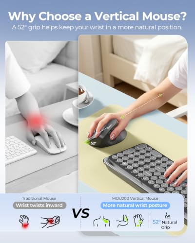 Image of seenda Ergonomic Wireless Mouse, MOU200 Vertical Bluetooth Mouse with 2.4G USB Receiver, Dual Bluetooth, Quiet Clicks, 52 Grip, 3-Level DPI, 116g Right Hand Mouse for Laptop PC Mac Android, Black