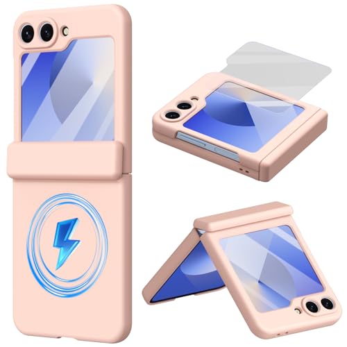 Charnières Samsung Galaxy Z Flip6 coque silicone rose aimantée