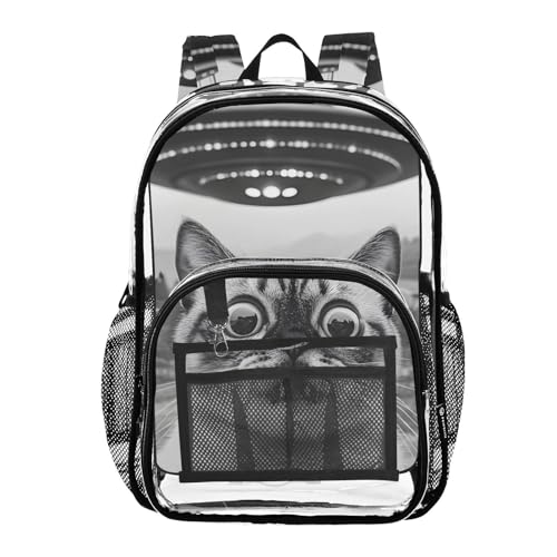 Cat Surprise Funny Clear Backpack, PVC Transparent Bag with Large Capacity for Boys, Girls, Men, Women, See Through Bookbag for School Work College Travel