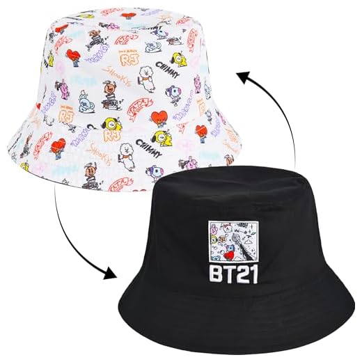 BT21 LINE Friends Bucket Hat, Wide Brim Packable Summer Travel Cap for Men and Women, Reversible, Multi, One Size