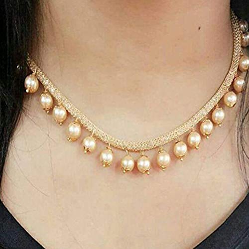 Plated Wedding Pearl Choker Necklace Set (N82087_D1)