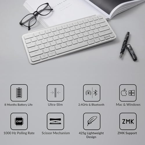 【国内正規品】Keychron B1 Pro ウルトラスリム ワイヤレスキーボード、ZMKカスタマイズ、シザースイッチ、2.4 GHz/Bluetooth 5.2/有線接続、ロングバッテリーライフ、Mac Windows Linux対応 (アイボリーホワイト, USレイアウト)