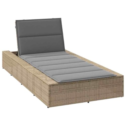 Massbinet Sonnenliege mit schwebender Doppelliege Wetterfest Outdoor Bett Auflage Poly Rattan Beige und Grau