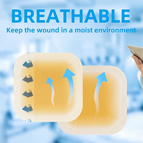 Dr. Med Hydrocolloid Wound Dressing 4"X4"-10 Pack/Box, Waterproof Adhesive Bordered Bandage, For Light Exudate, Abrasions, Pressure Ulcer, Bed Sore, Superficial Wound Care #TOP2