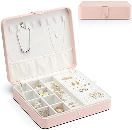 Vlando Jewellery Box Organiser for Women Girls, High Capacity Jewellery Storage Case for Necklaces Earrings Bracelets and Rings, Gift Choice for Wedding Birthday, with Thank You Card (White)