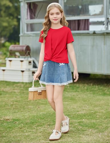 Image of Arshiner Girls Casual Tie Dye Short-Sleeve T-Shirt Cute Print Summer Blouse for Girls Twist Front Tunic Tee Tops