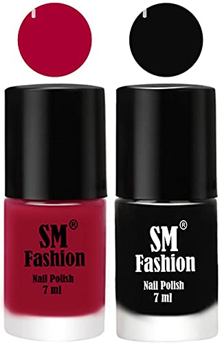 Image of Long Lasting Nail Polish | Nail Paint Combo 7 ml Each) - Set of 2 Dark Magenta-Black