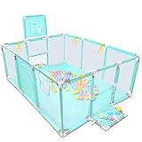 GOLDGE Laufgitter Laufstall Baby Absperrgitter Atmungsaktivem Netz Schutzgitter Krabbelgitter Laufstall mit Ringe Ozeanball für Babys Aktivitätszentrum im Innen-Außenbereich(120 * 160 * 66cm)